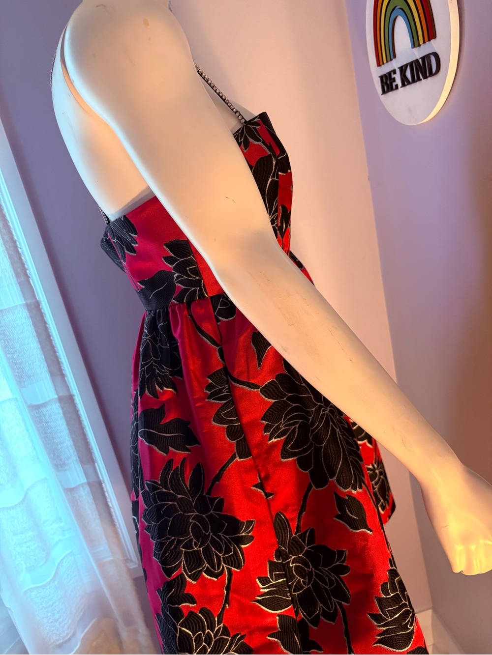 kate spade Red Floral Fit-and-Flare Dress with Black Flower Print - Picture 4 of 4